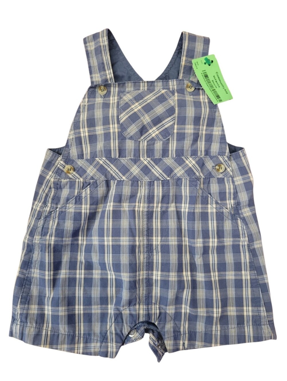 FAO Overalls Blue Plaid Cotton Front Pocket Waistband Szb3 Months